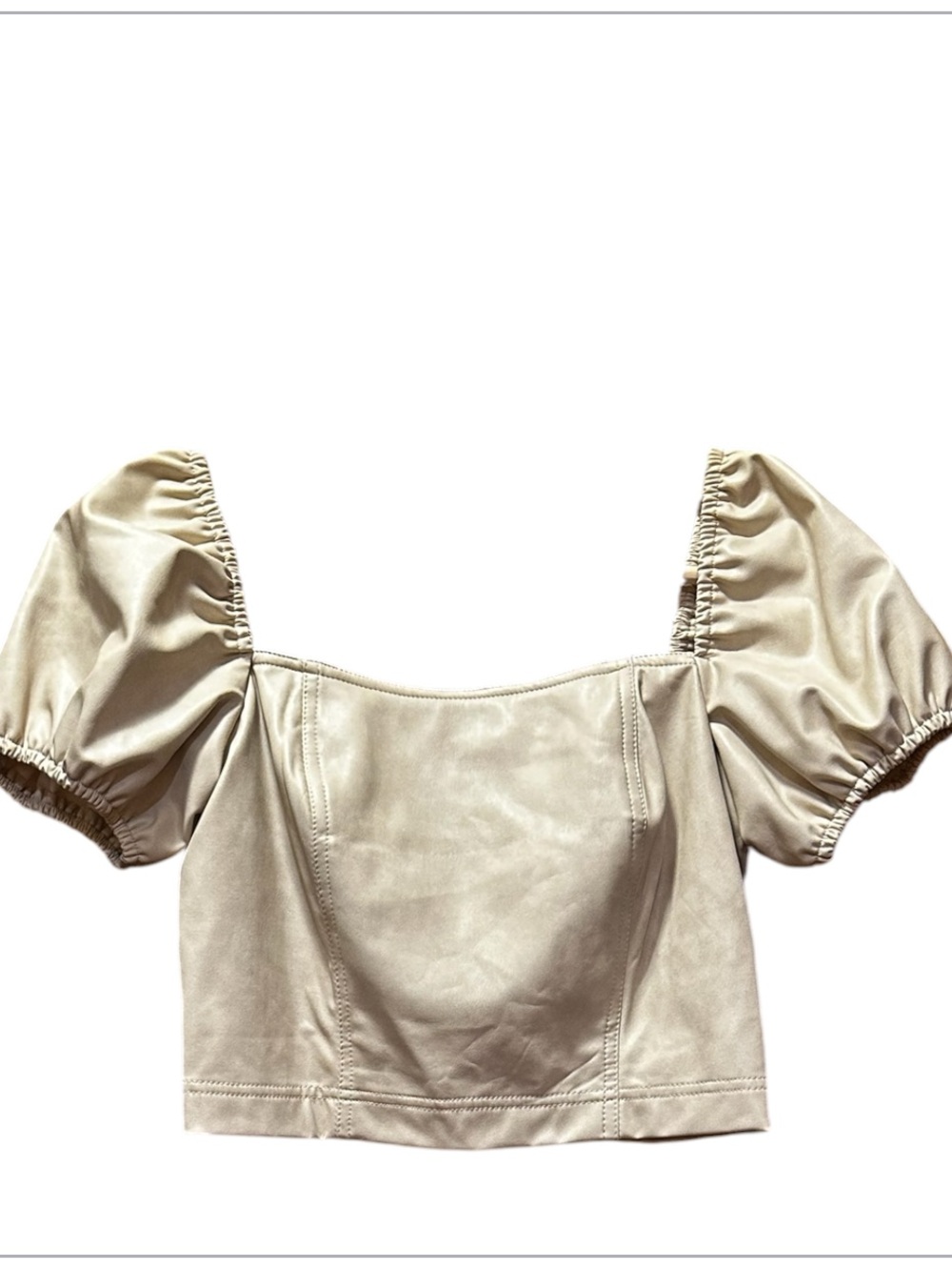 7 For All Mankind Cream Puff-Sleeve Square Neck Crop Top